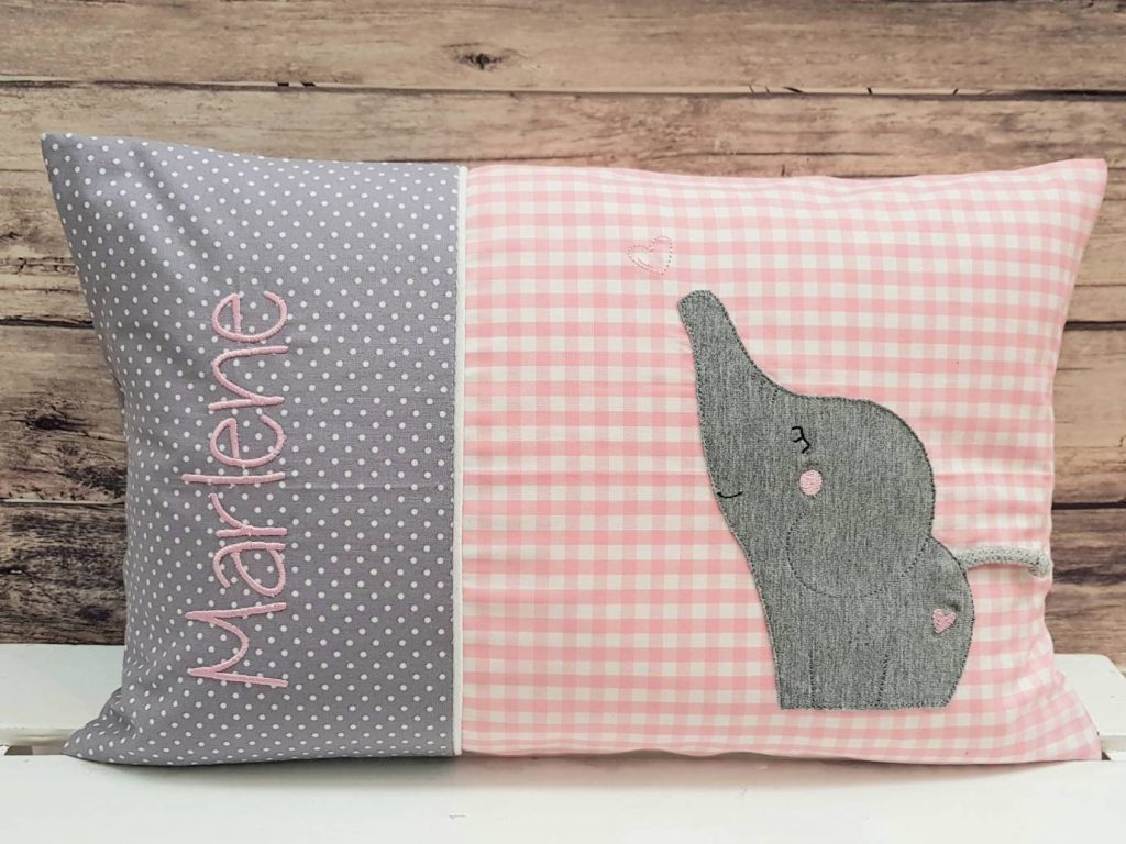 Kissen mit Namen - Namenskissen Elefant 25x40cm - CoriBri Kreativwerkstatt