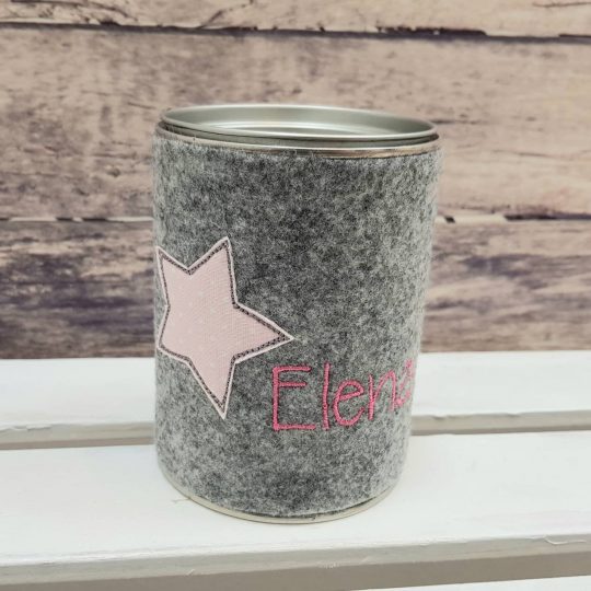 Spardose mit Name und bestickter Filzhülle – Bild 6
