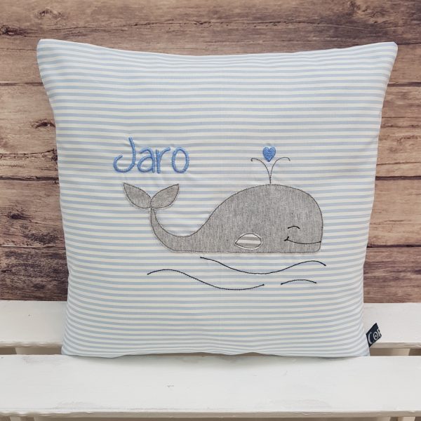 Kissen mit Name - Namenskissen Wal 30x30cm