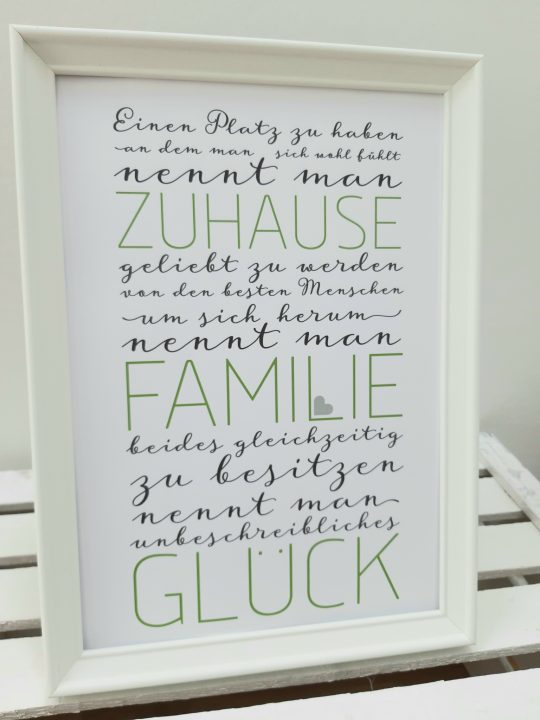 Zuhause - Familie - Glück // Kunstdruck DinA4 mit Rahmen
