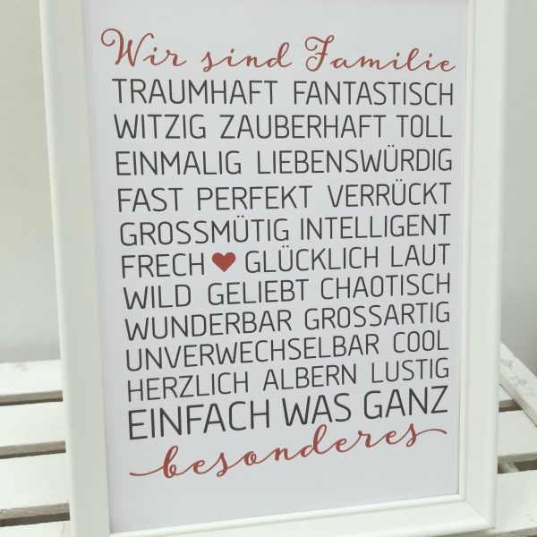 Wir sind Familie - Kunstdruck DinA4 mit Rahmen