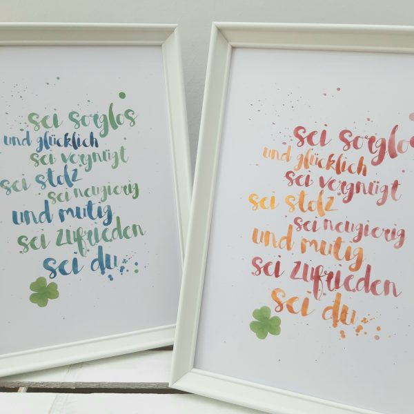 Sei sorglos - Kunstdruck DinA4 mit Rahmen