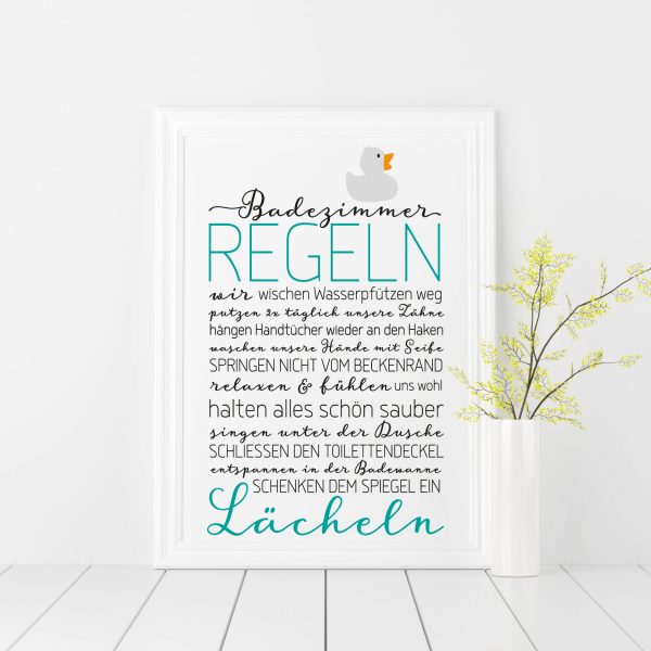 Badezimmer Regeln - Kunstdruck DinA4