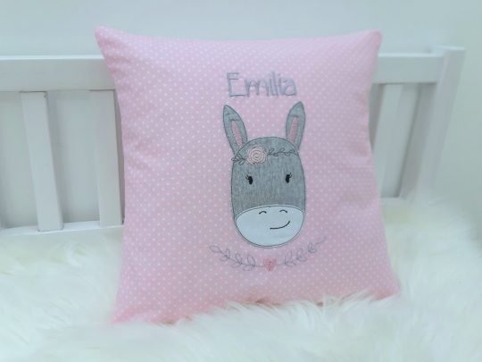 Kissen mit Name - Namenskissen Esel 30x30cm