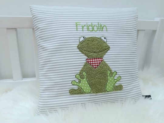 Kissen mit Name - Namenskissen Frosch 30x30cm