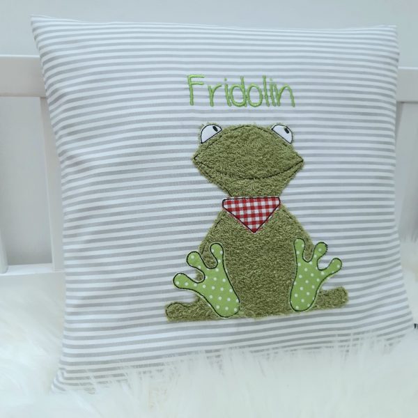 Kissen mit Name - Namenskissen Frosch 30x30cm