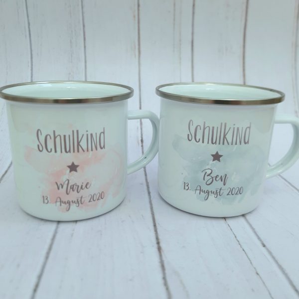 Tasse Emaille Schulkind // Emailletasse mit Name