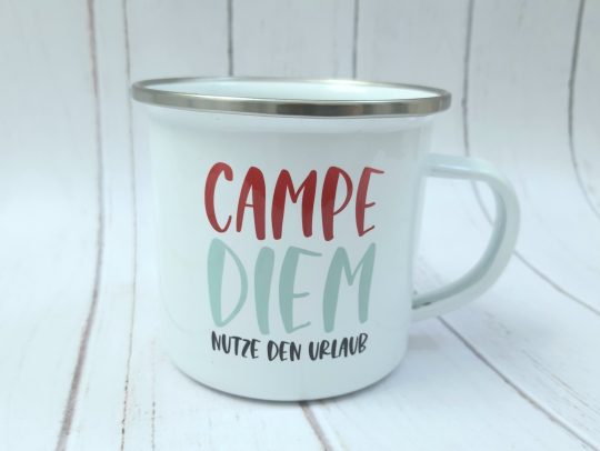 Tasse Emaille Campe Diem // Emailletasse Camping