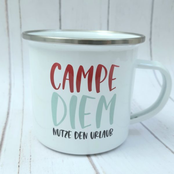 Tasse Emaille Campe Diem // Emailletasse Camping