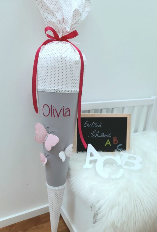 Schultüte mit Name - Zuckertüte - Schulanfang - Schultüte Schmetterlinge - Schultüte Mädchen – Bild 2