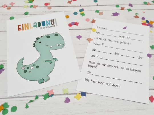 5er Set Geburtstagseinladung / Kindergeburtstag - Dino