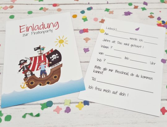 5er Set Geburtstagseinladung / Kindergeburtstag - Pirat