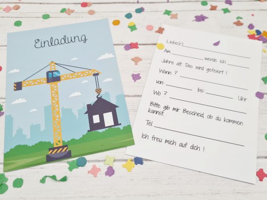 5er Set Geburtstagseinladung / Kindergeburtstag - Baustelle