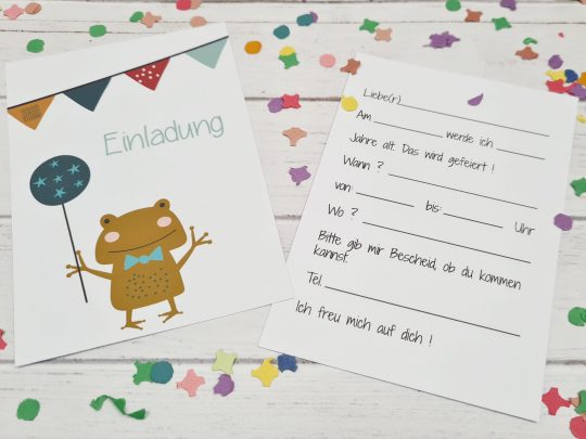 5er Set Geburtstagseinladung / Kindergeburtstag - Zirkusfrosch