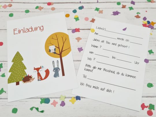 5er Set Geburtstagseinladung / Kindergeburtstag - Waldtiere
