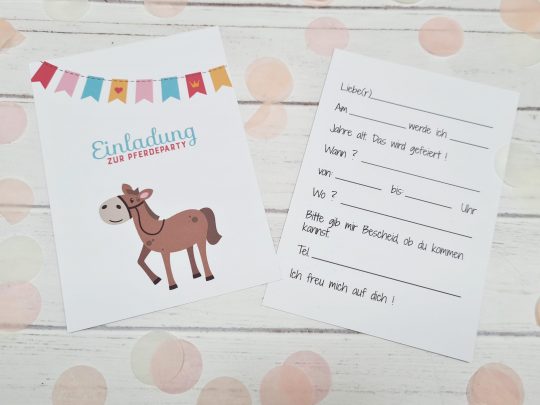 5er Set Geburtstagseinladung / Kindergeburtstag - Pferd