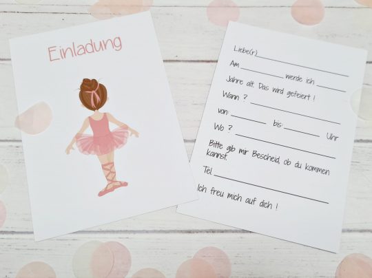 5er Set Geburtstagseinladung / Kindergeburtstag - Ballerina