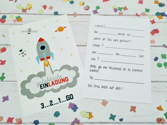5er Set Geburtstagseinladung / Kindergeburtstag - Weltraum / Astronaut / Space
