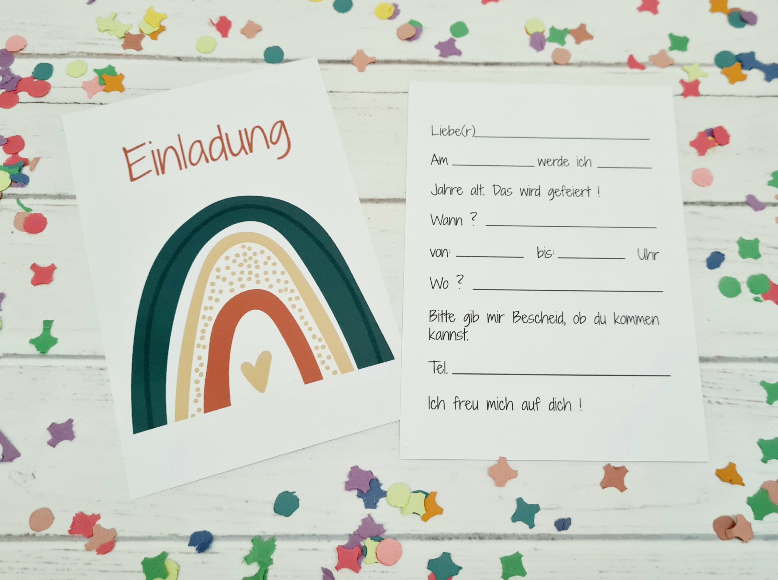 5er Set Geburtstagseinladung / Kindergeburtstag - Regenbogen - CoriBri Kreativwerkstatt
