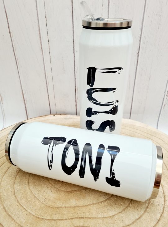 Edelstahl Thermodose mit Mundstück und integriertem Trinkhalm