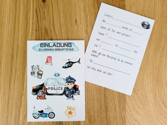 5er Set Geburtstagseinladung / Kindergeburtstag - Polizei