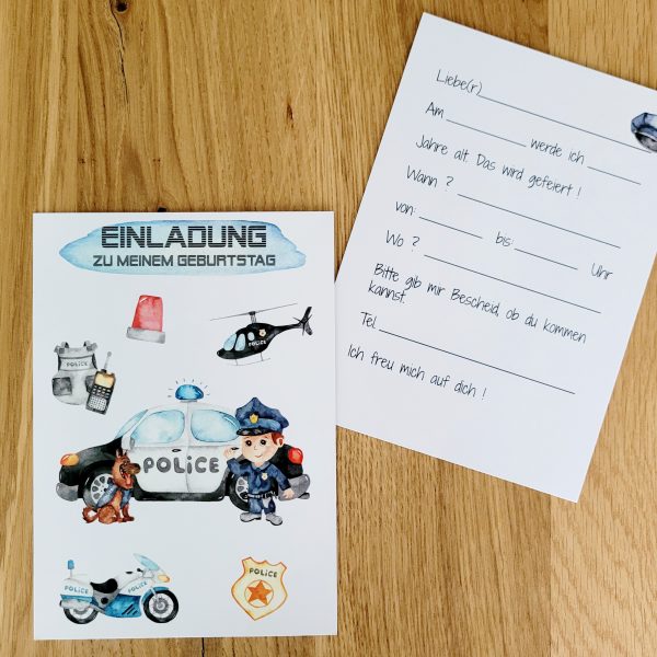 5er Set Geburtstagseinladung / Kindergeburtstag - Polizei