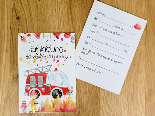 5er Set Geburtstagseinladung / Kindergeburtstag - Feuerwehr