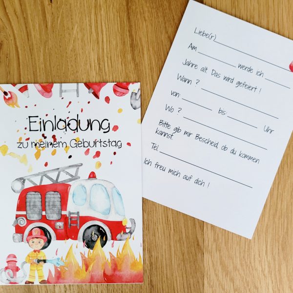 5er Set Geburtstagseinladung / Kindergeburtstag - Feuerwehr