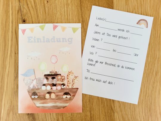 5er Set Geburtstagseinladung / Kindergeburtstag - Arche // Tiere