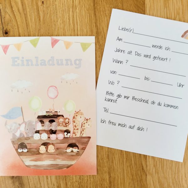 5er Set Geburtstagseinladung / Kindergeburtstag - Arche // Tiere