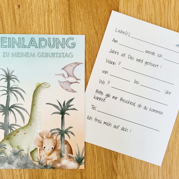 5er Set Geburtstagseinladung / Kindergeburtstag - Dinosaurier // Dino // Dinoparty