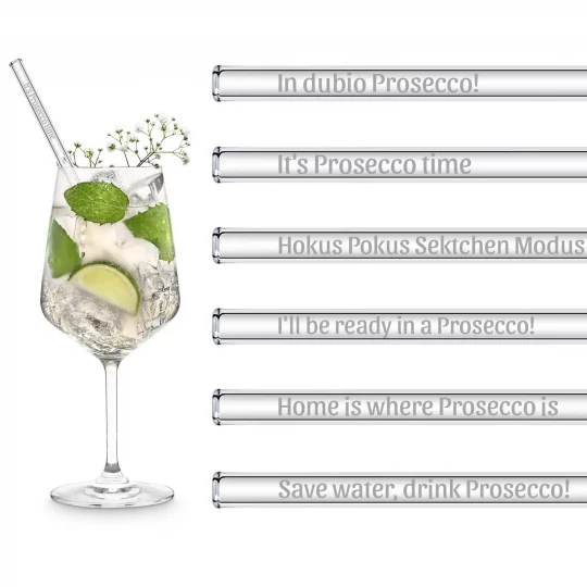 Glastrinkhalme - Prosecco Sprüche - 6 Stück