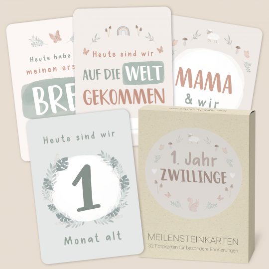 Meilensteinkarten Baby Zwillinge "WALD"