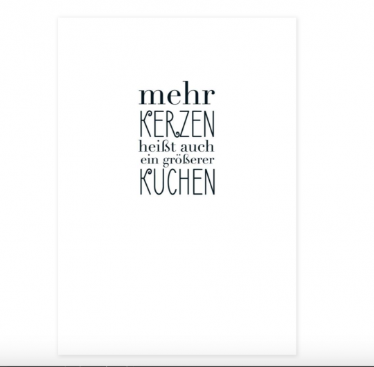 Postkarte: mehr Kerzen heißt auch ein größerer Kuchen
