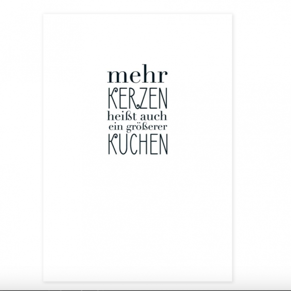 Postkarte: mehr Kerzen heißt auch ein größerer Kuchen