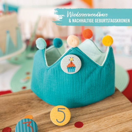 Geburtstagskrone zum Wenden aus Musselin – Türkis – Bild 2