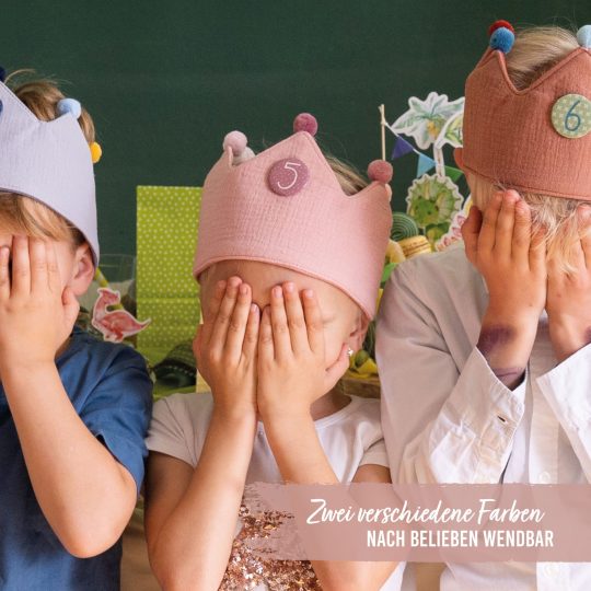 Geburtstagskrone zum Wenden aus Musselin – Rosa – Bild 6