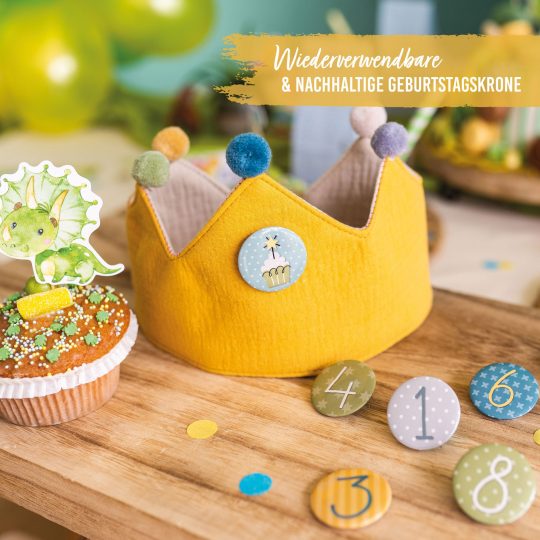 Geburtstagskrone zum Wenden aus Musselin – Gelb – Bild 3