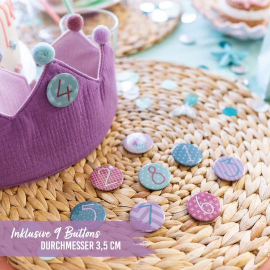 Geburtstagskrone zum Wenden aus Musselin – Lila / rosa – Bild 4