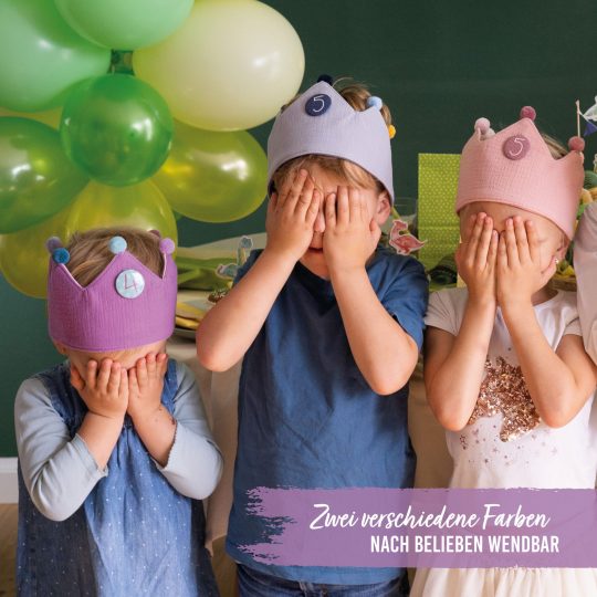 Geburtstagskrone zum Wenden aus Musselin – Lila / rosa – Bild 5