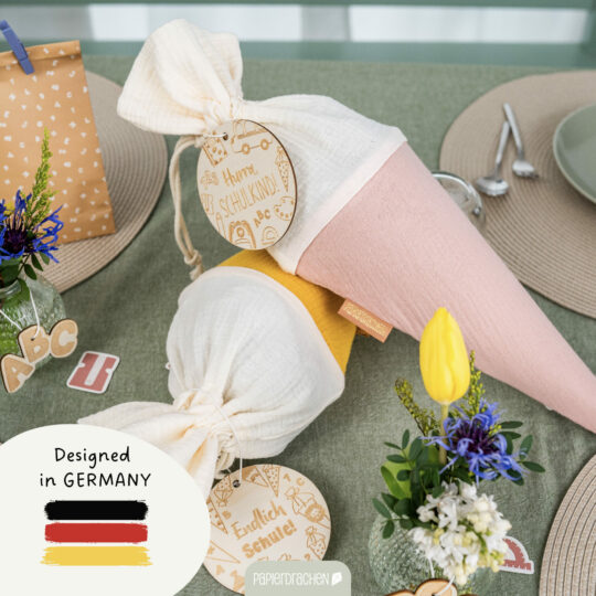 Mini Schultüte aus Musselinstoff - Geschwistertüte – Bild 6