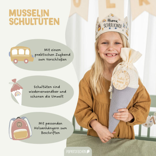 Mini Schultüte aus Musselinstoff - Geschwistertüte – Bild 9