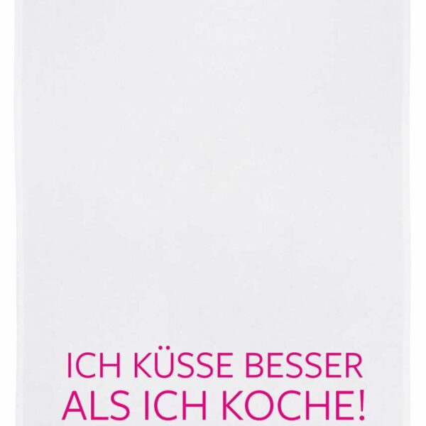 Geschirrtuch weiß, Ich küsse besser als ich koche in Pink